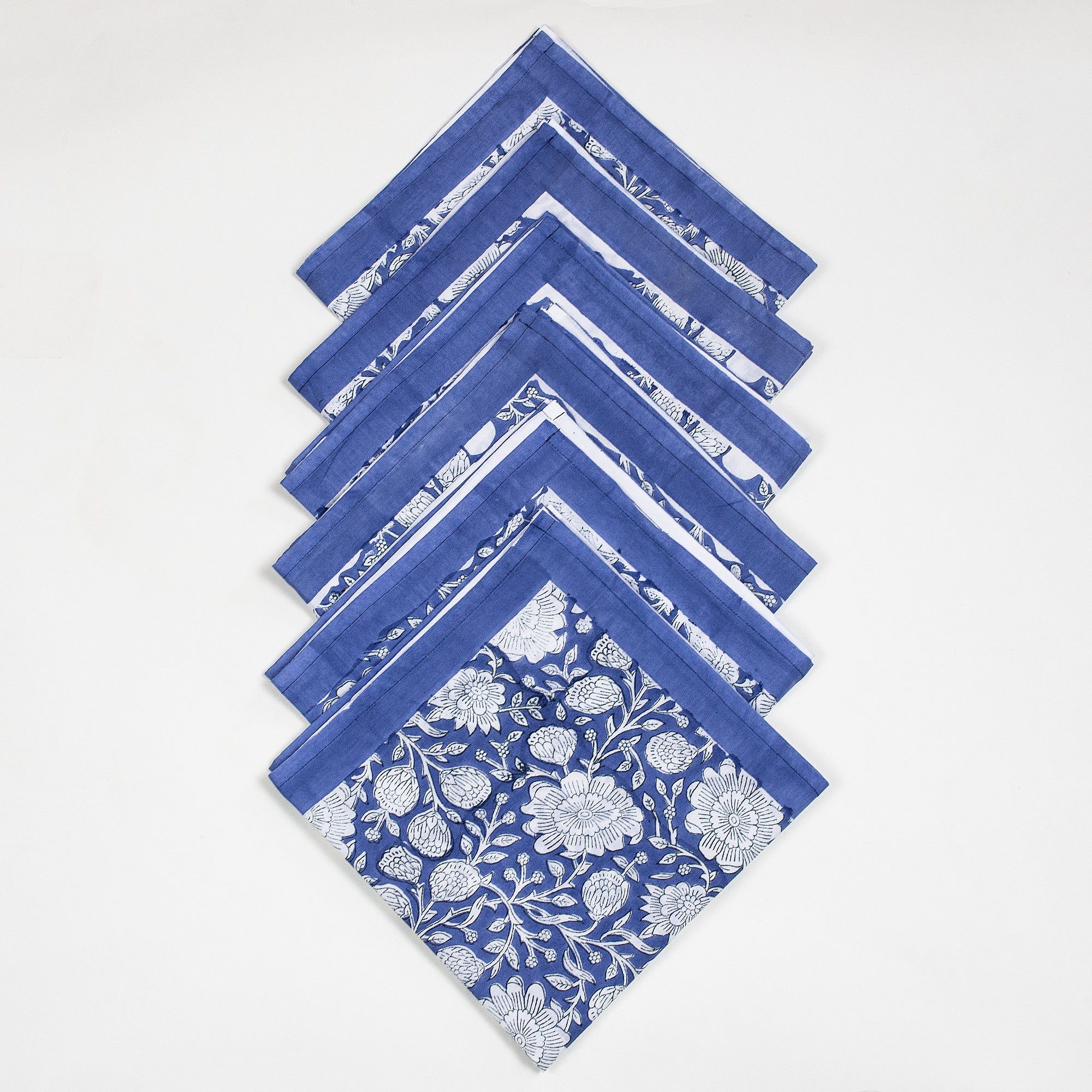 Premium Hand Block Blue Floral Print Reusable Cotton Cloth Napkins